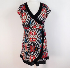 Be Beau Black Geometric Wrap Top Size 12 Dress Red Turquoise Bead Details Dress