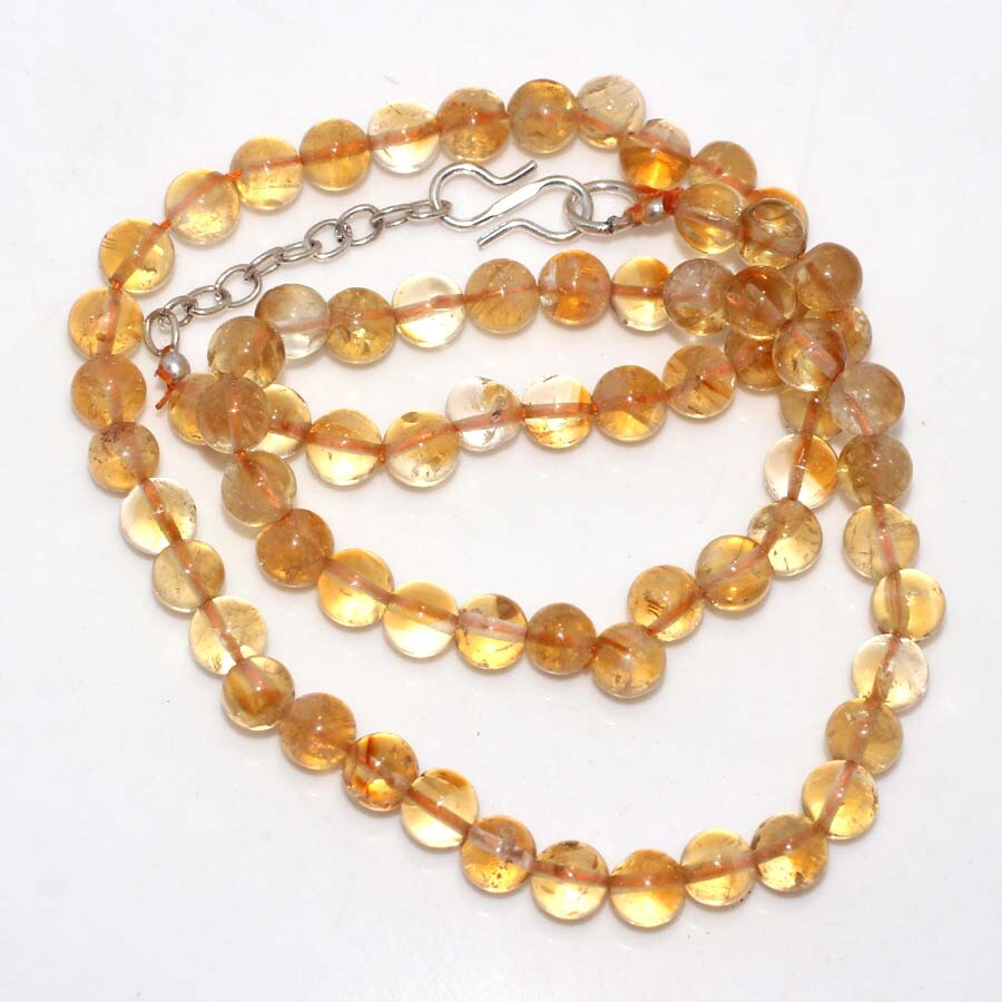 New Arrival Natural Citrine Crystal 925 Silver Plated Beaded Necklace 18