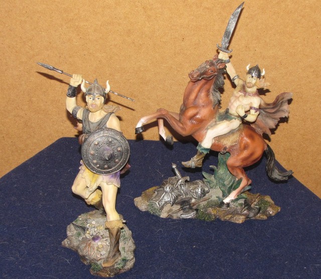 2 Viking Warrior Statues Resin Figurines Nordic Norseman eBay