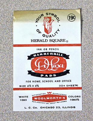 F.W. Woolworth Co. Hammermill DeLuxe Pads Paper Label