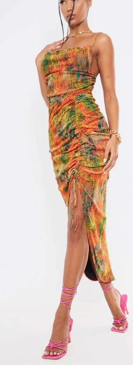 Snake print shop cowl neck dress