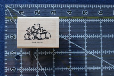 NEW 1994 Mounted Stampin Up Wood Rubber Stamp Mini Apples Bunch Pile Harvest B