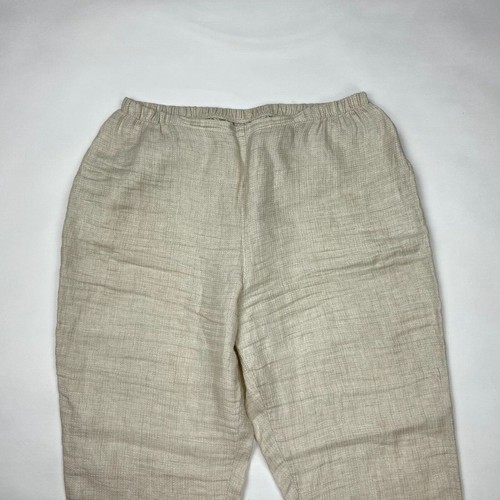 Flax Linen Ankle Pants Tapered Leg Elastic Waist Flat Front Lightweight Women L - Picture 3 of 11