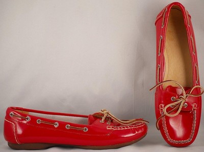 red patent leather loafers