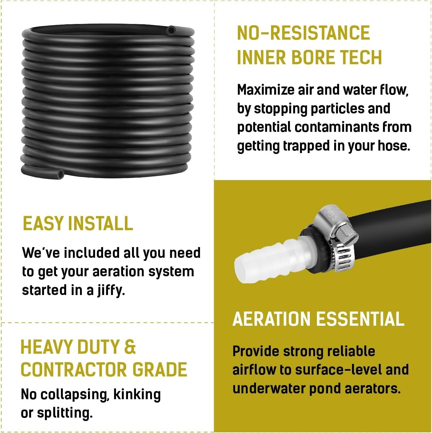 Reinforced Self-Sinking Pond Hose 100' 3/8'' for Optimal Aeration Efficiency