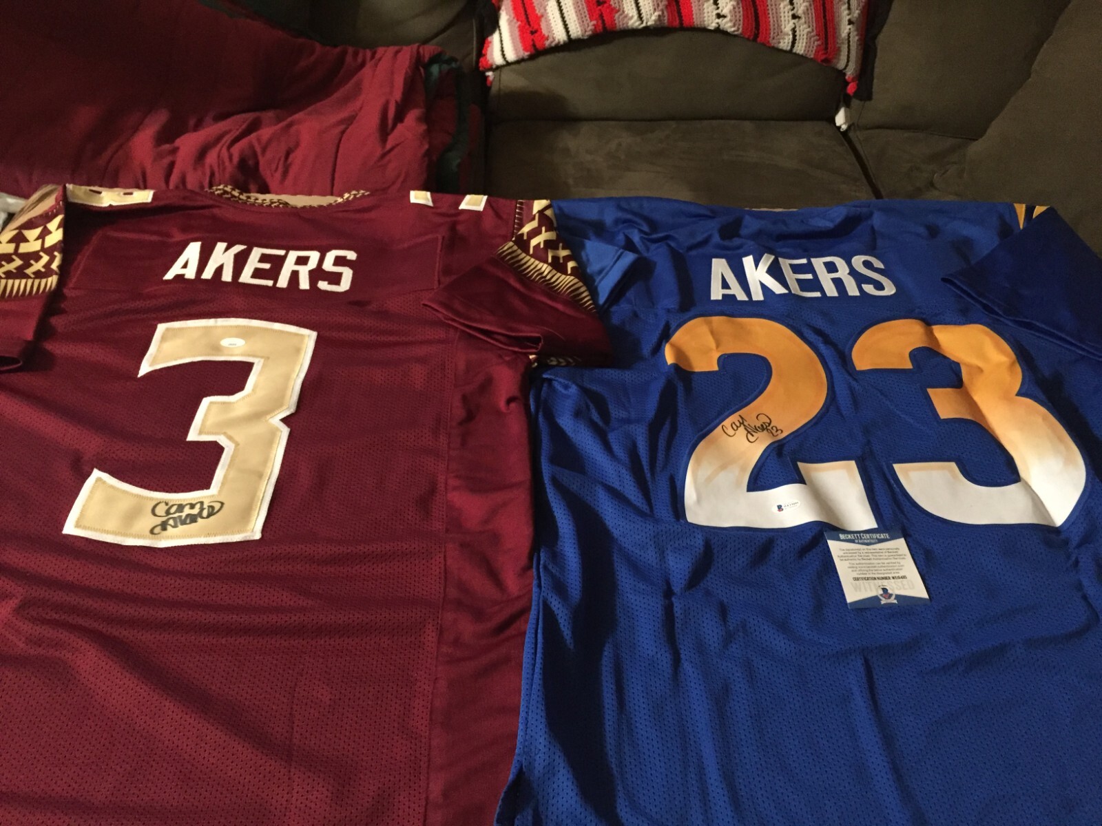 Cam Akers Autographed Signed Florida State Seminoles / LA Rams XL Florida St & Rams Custom Jerseys - BAS / JSA 