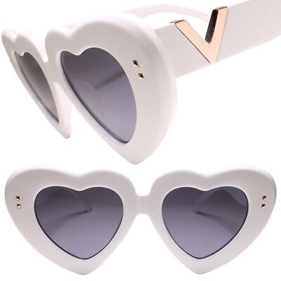 Chunky Love Eye-Catching Bold Heart-Shaped Sunglasses With Thick White Frames