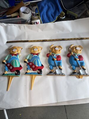 Garden Piggy s Garden Stakes 4 Pieces Two With Broken Stakes 1980s