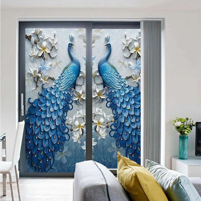 3D Pfau Statisch Haften Fenster Folie Mattiert Opak Glas Aufkleber Heim Dekor - Bild 2 von 4
