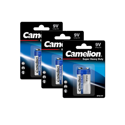 3x Camelion Super Heavy Duty blau 6F22 / 9V-Block / BP1