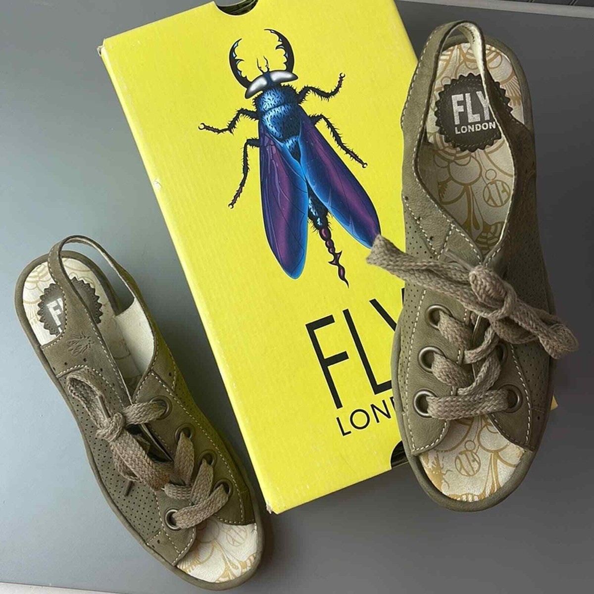 FLY LONDON CUPIDO SANDALS 40 lace up wedge peep toe suede  display picture 1
