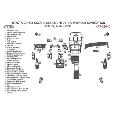 For Toyota Solara 2004-2008 Remin TACS04C-SA Aluminum Full Dash Kit 40 Pcs