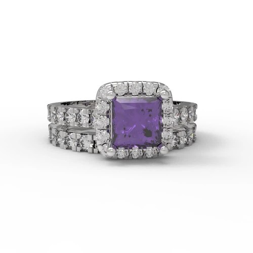 1.56 ctw 14K Wedding Set for Women | Natural Amethyst Ring and Wedding Band - Video 1 of 1