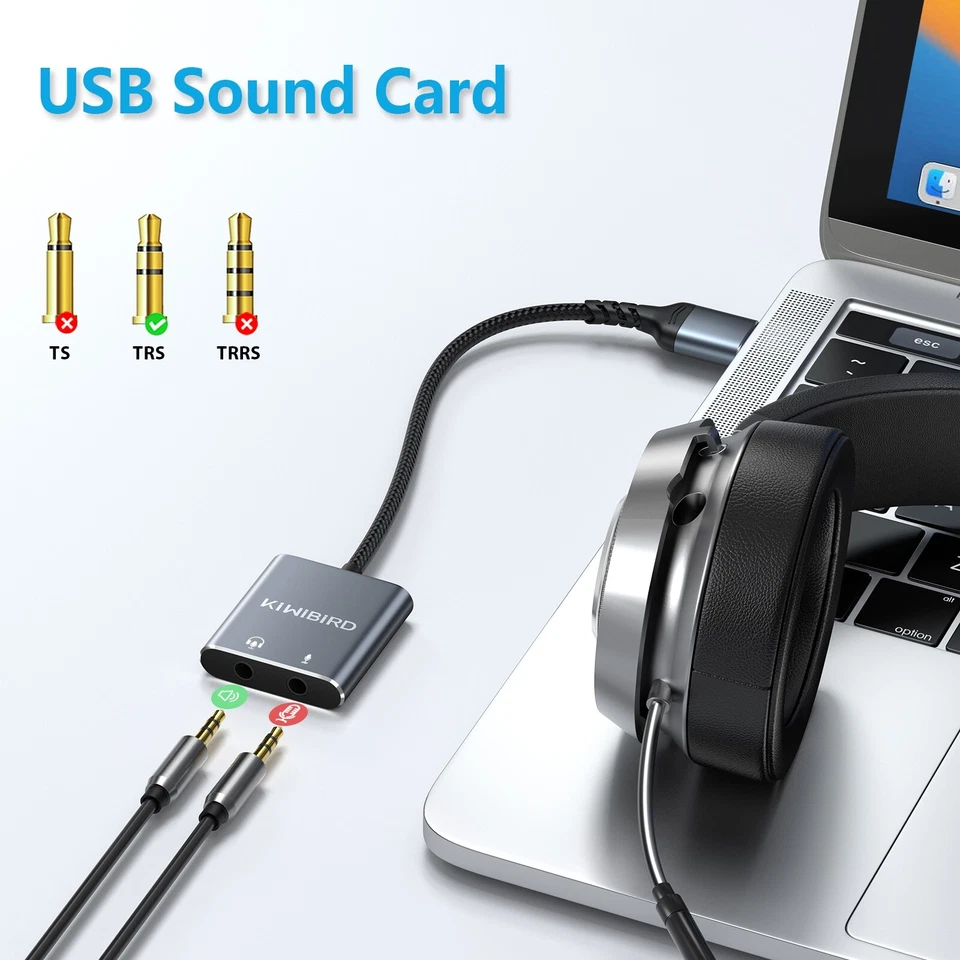 KiWiBiRD USB to 3.5mm Headphone Microphone Audio Jack Adapter - Image 3 of 4