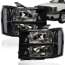Fit For 2007-2014 GMC Sierra 1500 2500 3500 Black/Clear Headlight Head Lamps
