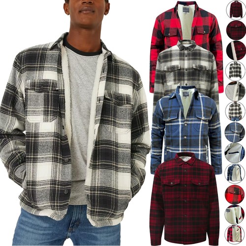Mens Padded Shirt Cotton Sherpa Fur Lined Lumberjack Flannel Work Thick