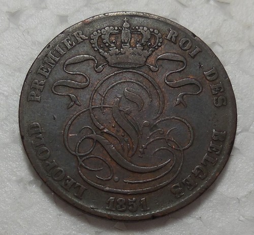 1851 BELGIUM 5 CENTIMES COPPER COIN - Picture 2 of 2