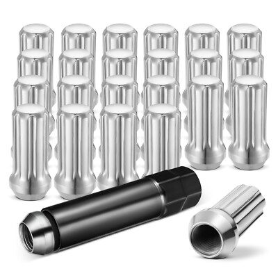 24 Chrome M14x1.5 Spline Lug Nuts + Key For Chevy GMC Silverado Sierra 1500