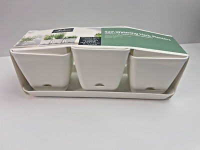 Belavi Self Watering Herb Square Trio Planters with Tray Indoor or Outdoor Use