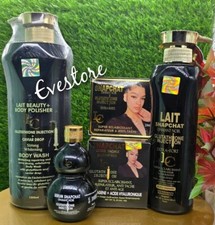 5pc. Lait snapchat Diamant blue lotion, serum, Facecream, shower Gel  Soap