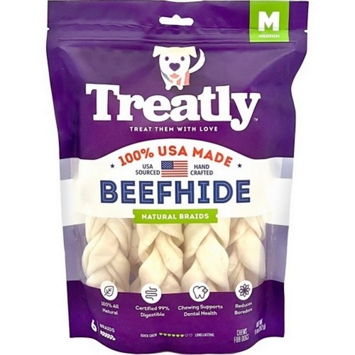 Treatly 100% USA Rindfleisch Zöpfe 7 IN-6 Pack; Natur