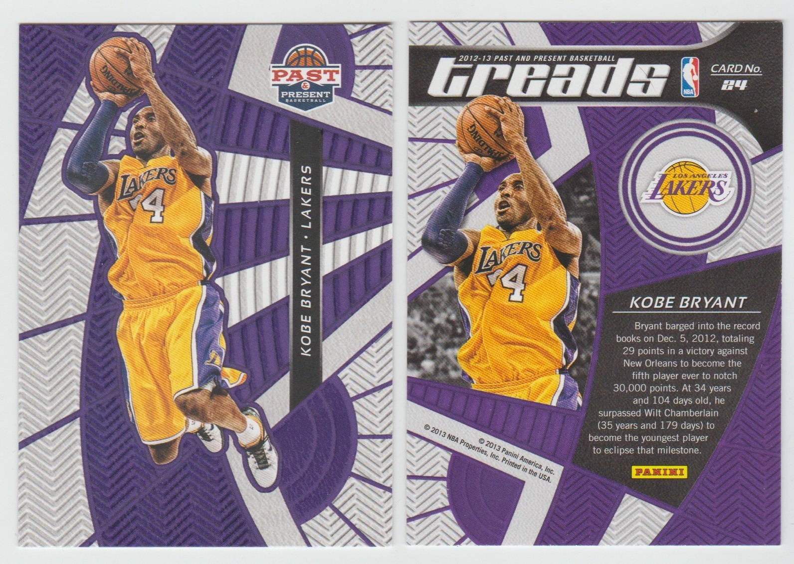 KOBE BRYANT 2012-13 Panini Past & Present TREADS #84 Rare MAMBA Insert Card QTY