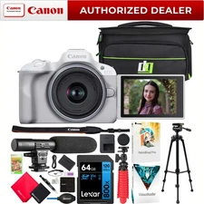 Canon EOS R50 Mirrorless Camera White + 18-45mm F4.5-6.3 IS STM Lens Pro Bundle