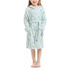 Toddler Robes Cute Pattern Bathrobe Unisex Kids Robe Baby Flannel Hoodie Size 2