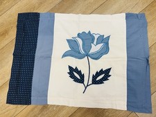 Vtg Handmade Blue Rose Applique Patchwork Standard Pillow Sham Cotton Cottage