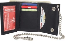 MARSHAL Yin & Yang RFID Blocking Trifold Biker Men's Genuine Leather Steel...