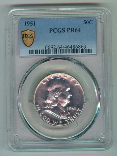 1951 U.S. FRANKLIN HALF DOLLAR - SILVER - KM#199 - PCGS SLABBED - PR64