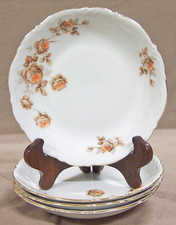 FOUR Mitterteich Bavaria "NORWAY ROSE" SOUP BOWLS, Porcelain, Gold Trim, Germany