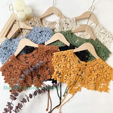 Women Lace Up Cropped Top Crochet Shawl Cape Cloak Hollow Floral Cover Up Summer