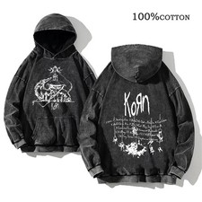 Vintage Washed Rock Band Style Hoodie Men Loose Fit Metal Streetwear