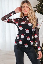Black Christmas Fashion Print Slim Fit Long Sleeve Top