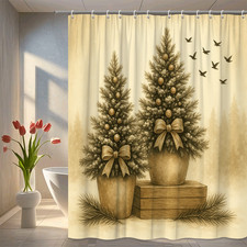 Christmas Shower Curtain with Rustic Tree Design