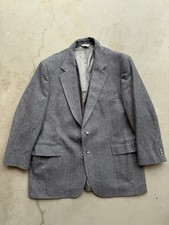 Vintage Grey Herringbone Tweed Suit Coat Blazer 46R MADE IN USA Academy Awards