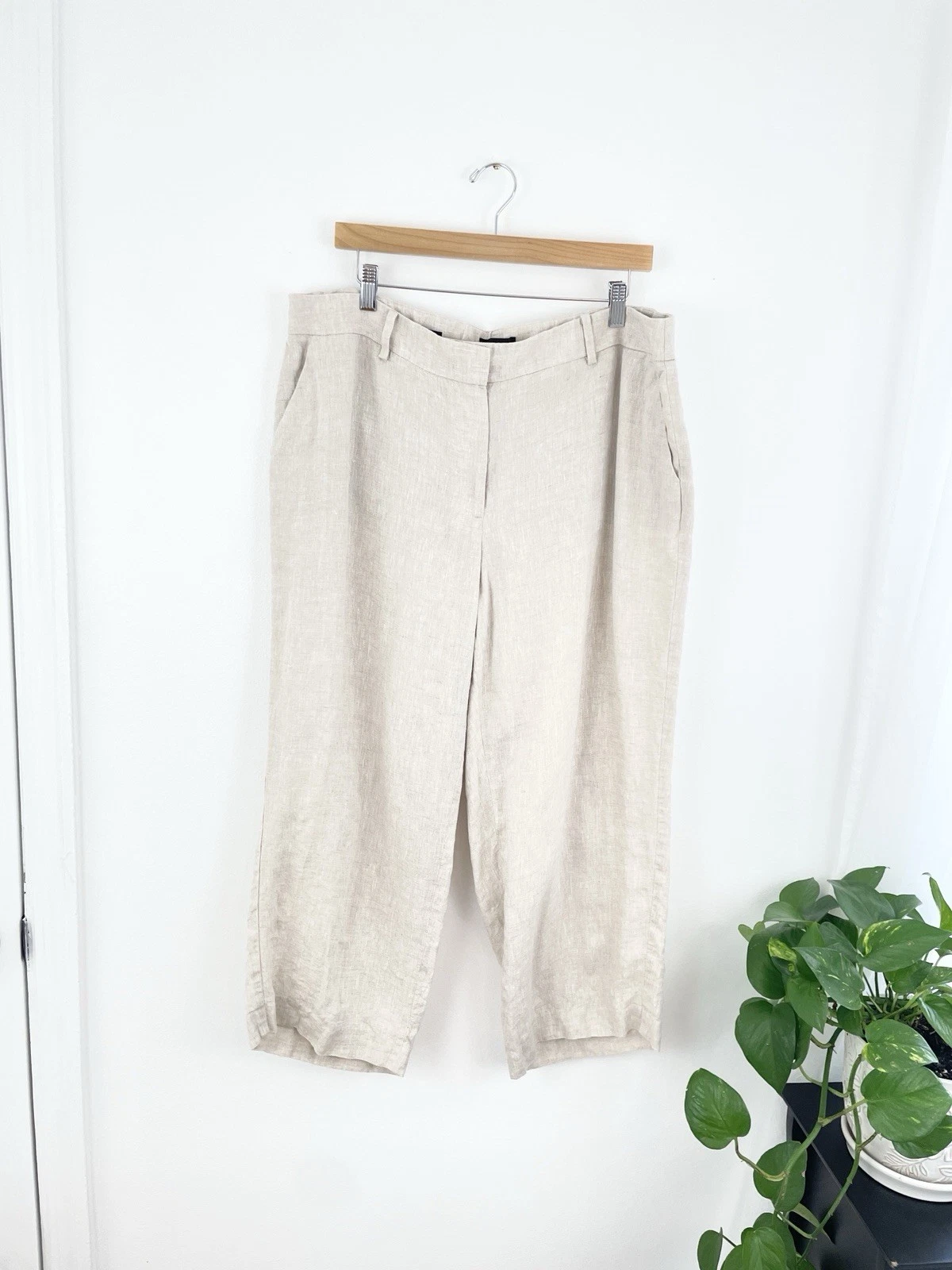 Talbots 16W Curvy Tan Beige 100% Linen Cropped Capri Pants Women’s 16W