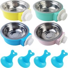 4PCS Crate Dog Bowl, Plastic Bowl  Stainless Steel Bowl Removable Hanging Fo...