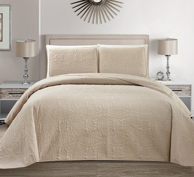 Fancy Collection 3 Piece King/california King Beige Bedspread Set Sized 118'' X 1
