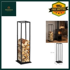 Modern Tall Metal Firewood Rack Log Storage, Space Saving 121x35x35cm Black