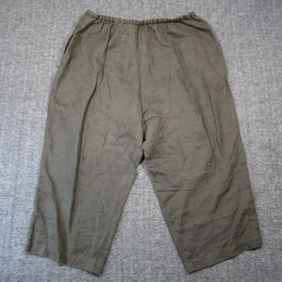 Bermudas de Colección LL Bean Lino 14 Oliva Cordón Cintura Costera Lagenlook Foto 3 de 4