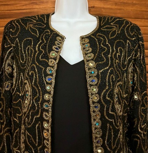 Laurence Kazar Langarm-Abendjacke mit Perlen und Pailletten Größe S - Bild 4 von 15