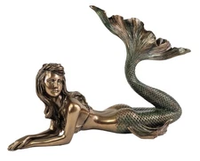 11" Veronese Design Mermaid Lying Nautical Fantasy Statue Bronze Color