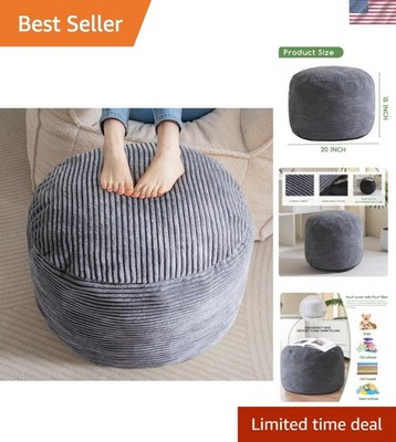 Round Stuffed Pouf Ottoman, Corduroy Poufs with Foam Chunk Filling, Furry and...