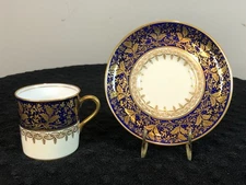 Antique Aynsley Demitasse Cup & Saucer Cobalt Blue Gold Gilt Leaf