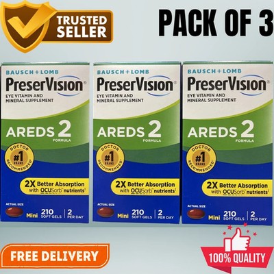 3-Pack - PreserVision AREDS 2 Eye Vitamins Mini Soft Gels 210 Ct - Exp--03/2027