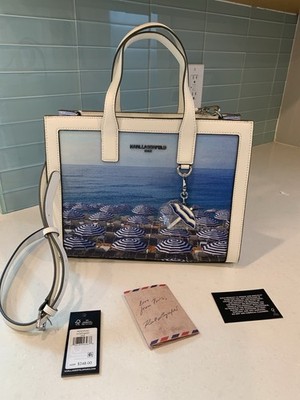 Karl Lagerfeld Rare White Satchel with Beach Umbrella Theme & Charm NWT No Flaw