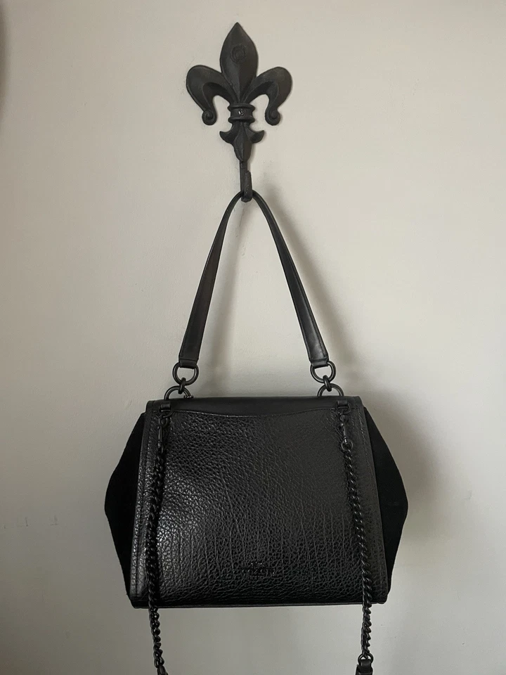 COACH Faye Carryall Crossbody Black Mixed Leather Suede w/Black Hardware Satchel - Image 3 of 4
