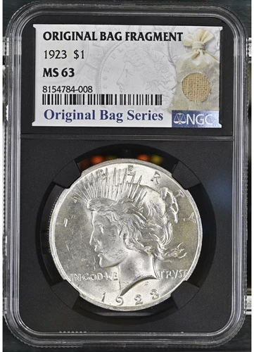 1923 Peace Dollar Original Bag Fragment Label NGC MS63